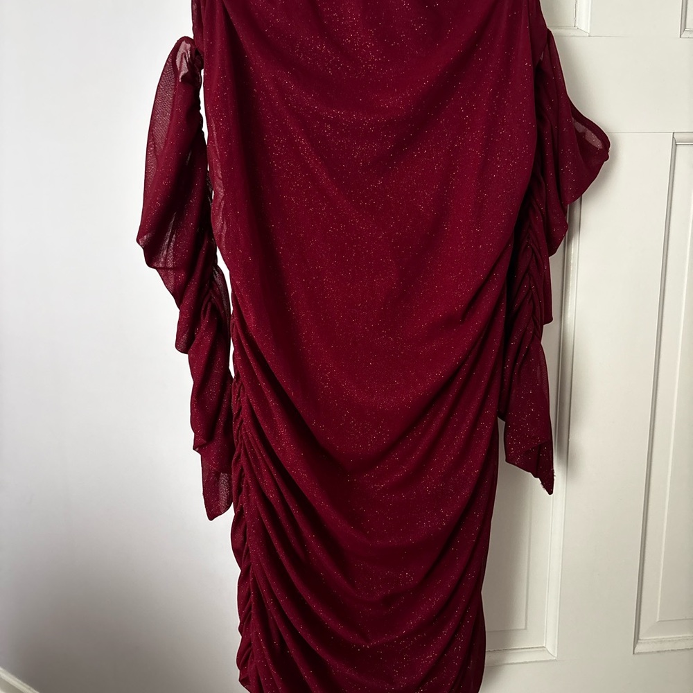 Sparkle Ruched Burgundy Women’s Dress